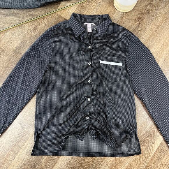 Victorias Secret Black Polka Dot Front Ruch Pajama Top - Picture 3 of 4